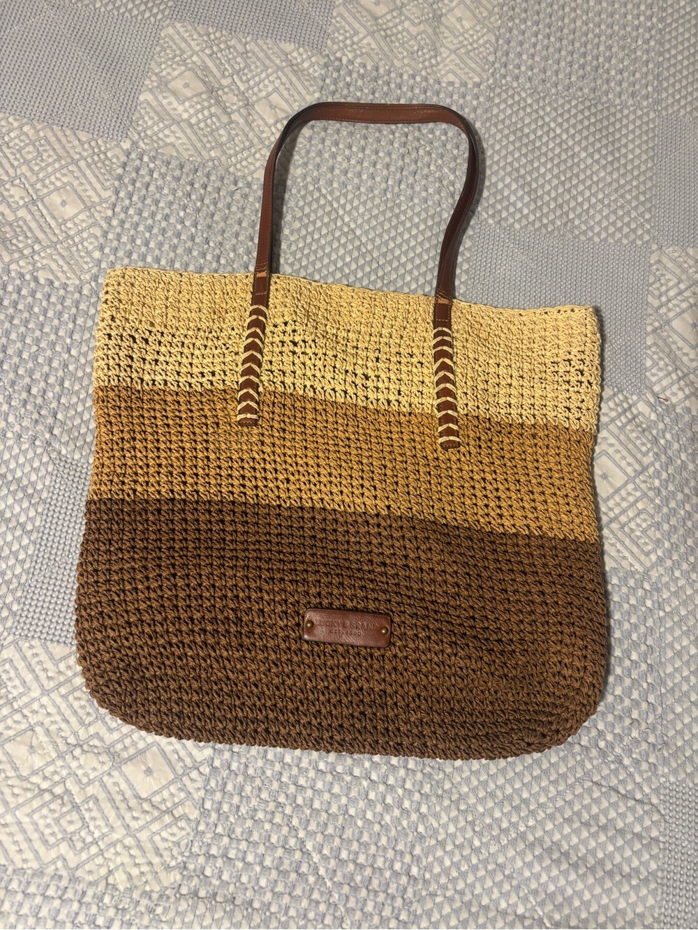 Lucky Brand Three-Tone Woven Tote in Cream, Tan & Brown